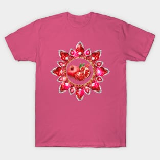 Red granate art in mandala heart T-Shirt